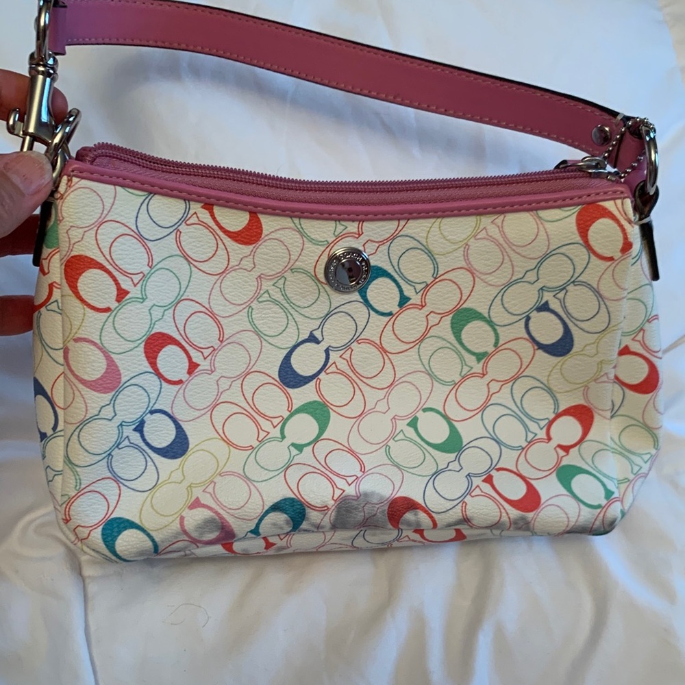 Coach Pink and Multicolor Signature Shoulder Bag